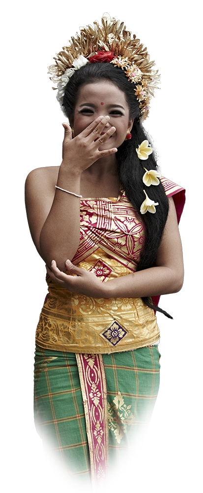 Balinese Legong dancer in traditional gold headdress and songket — Ole-Ole Bali, Balinese restaurant in Malaysia
